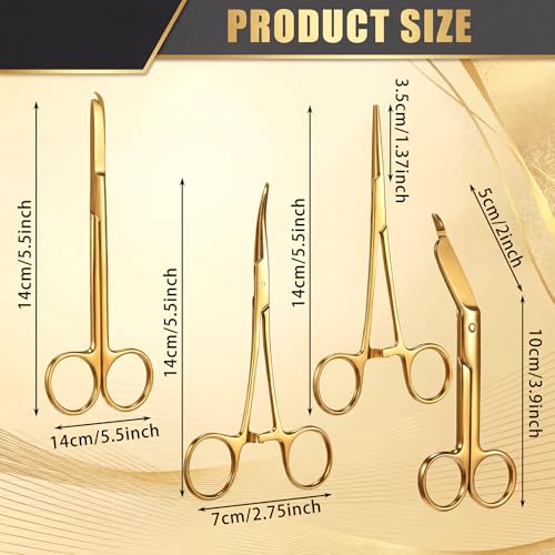 BBTO Hemostat Curved and Straight Hemostat Forceps Piercing Pliers Forceps, Stainless Steel Straight and Curved Pliers, Fishing Tweezer(Gold,4 Pcs) - color: Gold