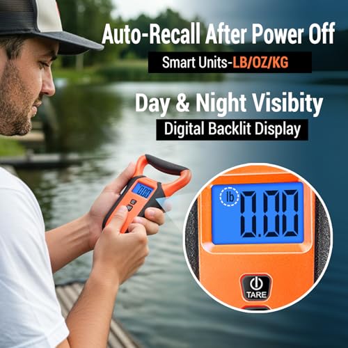 Fish Scale Digital Waterproof Floating with Carry Case Fishing Weighing Scale with Lip Gripper, Backlit LCD Display,110lb Capacity Memory Storage & Summation -Fishing Gifts for Men