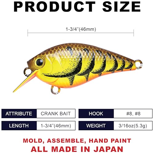 Lucky Craft LC 0.5 Squarebill Crankbait, Silent Fishing Lure for Bass Trout and Pike, Made in Japan, Freshwater Fishing Gear, Hard Bait Bass Lures - color: 514 All Chart Black Craw