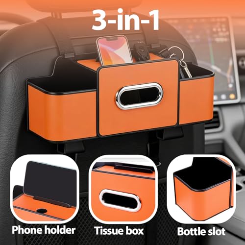ZenChef Three-in-one Car Organizers and Storage, 2025 New Multi-function Car Tissue Holder, Multi-function Backseat Car Organizer with Cup Holder, Tissue Box, Hook (brown) - color: Brown