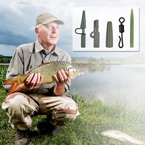 Carp Fishing Tackle Kit 100pcs Carp Fishing Terminal Tackle Set Safety Lead Clips Anti-Tangle Sleeve Quick Change Swivel Tail Rubber Carp Fishing Accessories with Box