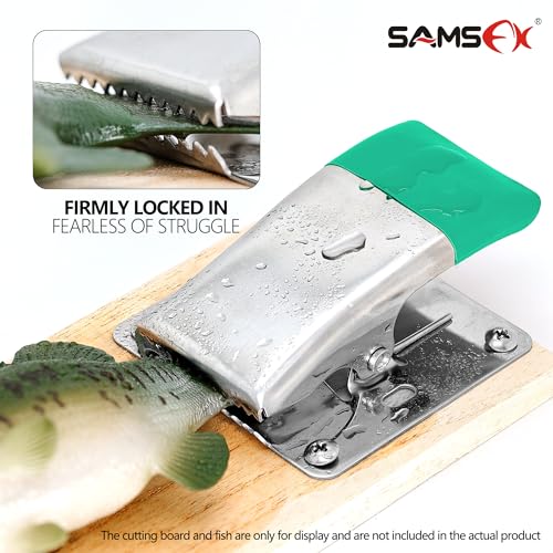 SAMSFX Fish Cleaning Board Tools - Fillet Clamp w/Screws Deep-Jaw Fish Tail Clip Board for Scaling Table Bait with Green Grip - color: Fish Clamps with Green Grip