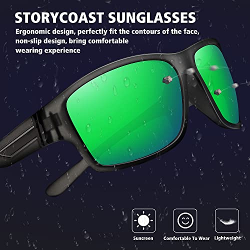 STORYCOAST Polarized Sports Sunglasses for Men Women Unbreakable Frame Cycling Fishing Driving - color: Gray Frame-green Mirror Lens