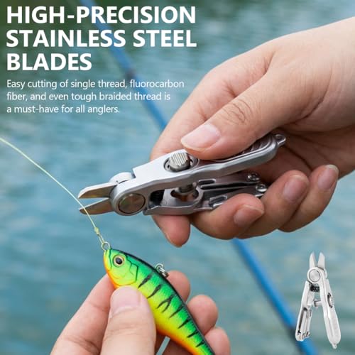 Fishing Line Cutter Tool, Multi-Function Folding Angler Accessory with Retractors and Knot Tying Tool, Stainless Steel Blades for Cut Braid, Mono and Fluoro Lines