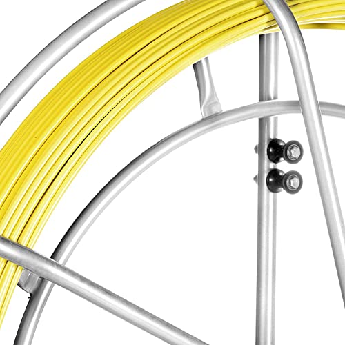 Fish Tape Fiberglass, 656FT 1/4in Duct Rodder Fish Tape Wire Puller, Cable Running Rod with Steel Reel Stand, Min Bending Radius 13 inch/330 mm Fishing Tools for Walls & Electrical Conduit