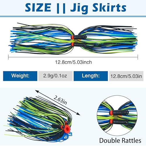 Spinner Bait Skirt Jig Skirts Replacement DIY Fishing Lure Making Supplies Soft Skirt for Spinnerbaits Bass Fishing Jigs Buzzbait Squid Jigs Fishing Lure Skirts - style: B-skirts With Rattle-24pcs