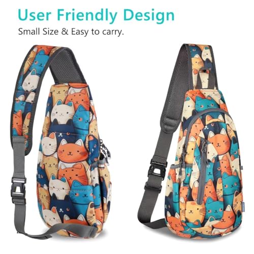 TITECOUGO Small Sling Bag, Lightweight Crossbody Backpack for Men Women, Shoulder Bag for Sports and Outdoor - color: Mix-yellow Blue Cat