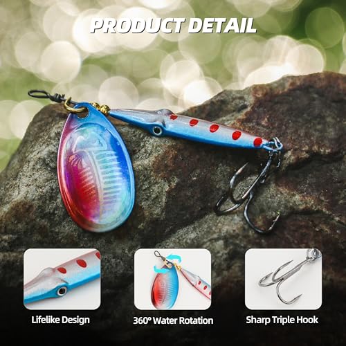 Inline Spinner Bait – Fish-Shaped Spinnerbait Lures 5-Pack, 360° Rotation with Reflective Blades, Perfect for Freshwater & Saltwater Fishing, Targeting Bass, Trout, Pike, Perch & More - color: Squid Eye Spinnerbait