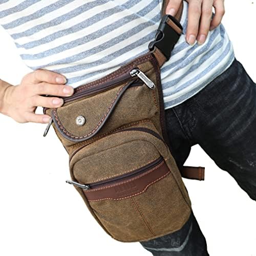 Canvas Drop Leg Bag Hiking Waist Pack for Men Outdoor Travel Sports Tactical Motorcycle Bike Fanny Pouch Casual Sling Daypack - color: #01Brown