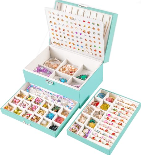 QBestry Earrings Jewelry Box for Girls, 5 Layers Jewelry Organizer with Earring Holder Organizer for Girls Earring Organizer Jewelry Boxes for Women Earrings and Necklaces Jewelry Box Organizer Teal - color: Teal, size: Large