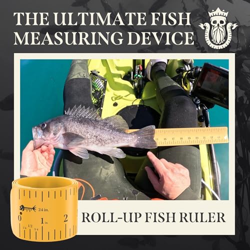 Roll-up & Slap-on Premium Fishing Tape Measure - Easy-to-Read Catch and Release Fish Measuring Device for Boat & Kayak Accessories - Compact & Extendable Fish Ruler (Black - 24" Inches) - color: Black
