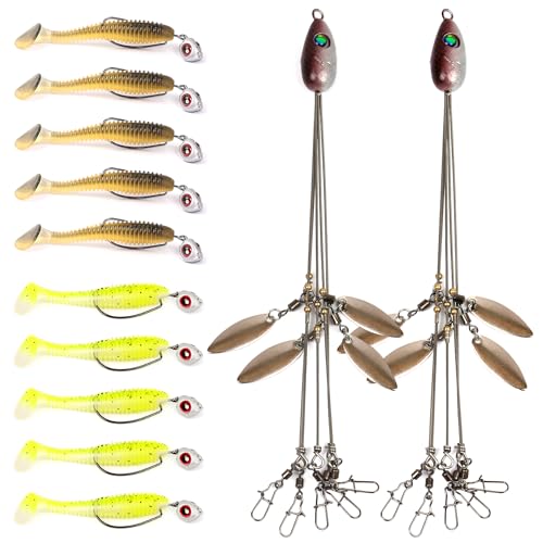 Alabama Rig Kit 2 Sets with Jig Heads and Trailers, Umbrella Rig for Stripers,Bass Fishing