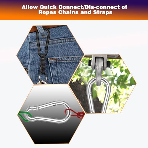 40PCS M5 Heavy Duty Carabiner Clip, 2Inch Snap Hook Quick Link Small Carabiner Clips,Spring Link Buckle for Fishing Camping Hammock Dog Leashes-220LBS Holding Capacity (Silver) - color: Silver, size: 40PCS-M5
