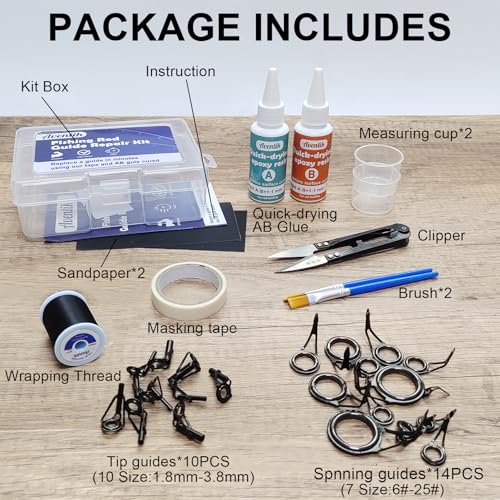 Aventik Fishing Rod Repair Kit Complete with Fishing Rod Gudies and Tips,Rod Building Supplies for Spinning/Casting Rod