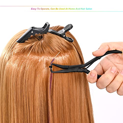 EHDIS Hair Extension Beading Tool Kit 600PCS Micro Silicone Lined Beads Stainless Steel Hair Extensions Micro link Bead Closer and Remover Pliers set, Beads Hair Pulling Hook & Micro Ring Loop Tool - color: Black with beads