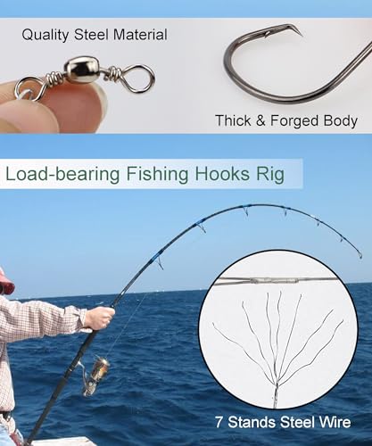 Fishing Circle Hooks Saltwater 50pcs Leader Hook Rigs for Catfish Bass With Offset Hooks - size: 6/0, 50 Pack