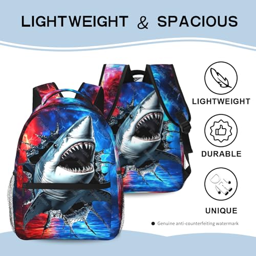 Shark Backpack for Boys Blue Ocean Animal Schoolbag for Teenage Girls Kids Cute Children Lightweight Waterproof Adjustable Book Bag for Preschool Kindergarten Bookbags Nursery Daycare - color: Shark 01