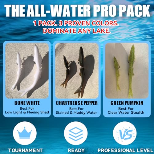 Soft Glide Bait for Bass Fishing, Pre-Rigged Swimbait Fishing Lures for Freshwater, Bait-Sized Jointless Soft Bait Slow Sinking Silicone Swim Bait, Big Bass Lures & Musky Lures(3-Pack) - size: 170mm