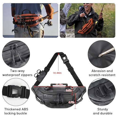 THKFISH Fishing Waist Pack Bag with Tackle Box, Small Fishing Sling Fanny Pack with Lure Kit, Fish Pliers Kit, Lip Gripper, Weigh Scale
