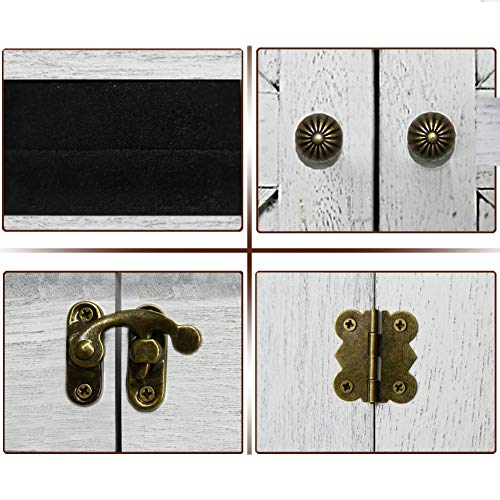 Rustic Wall Mounted Jewelry Organizer,Vintage Wooden Hanging Jewelry Holder Box with Barndoor Decor for Necklaces, Earings, Bracelets, Rings, Accessories. Includes Hook Organizer - color: WHITE