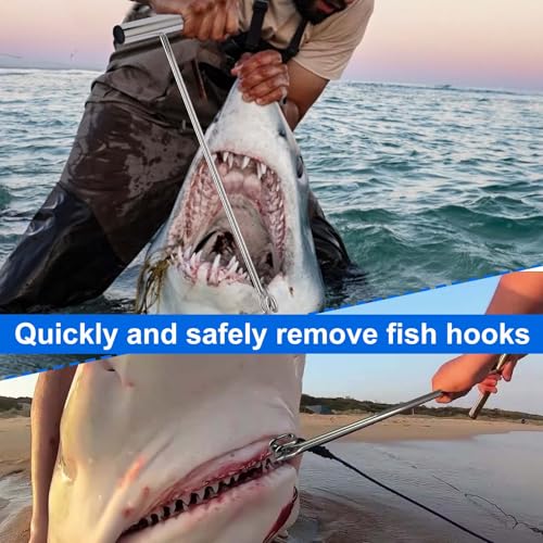 Stainless Steel Fishing Hook Remover，Dehooker Tool,Push/Pull Hook Remover，Anti-Lost Saltwater Dehooker Tool Shark Hook Remover - size: 24"