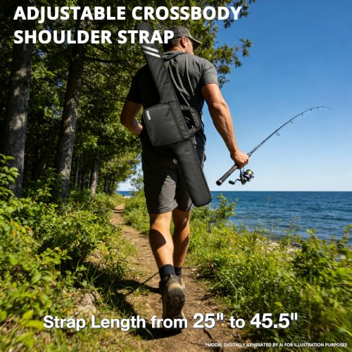 PEKREWS Fishing Rod Case, 52inch Fishing Pole Bag (3.9ft-4.4ft) with Tackle Pockets, Fits Break-Down Spinning Rod Reel Combo, Padded Soft Rod Bag with Strap Handle, Pole Travel Case For Angler - color: Black