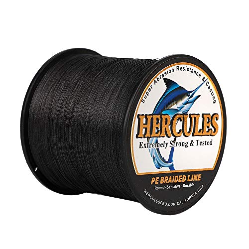 HERCULES Cost-Effective Super Strong 4 Strands Braided Fishing Line 6LB to 100LB Test for Salt-Water, 109/328 / 547/1094 Yards (100M / 300M / 500M / 1000M), Diam# 0.08MM - 0.55MM, Hi-Grade - color: Black, size: 6LB(2.7KG)-0.08MM-1640YDS(1500M)