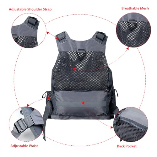 Obcursco Fly Fishing Vest for Men and Women with Breathable Mesh, Trout Fishing Gear, for Outdoors Stream Fishing - color: Grey