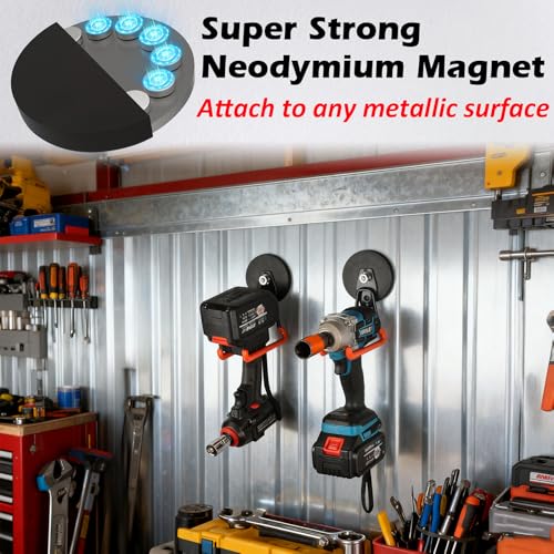 MUTUACTOR Updated Super Strong Magnetic Hooks,40lbs Anti-Scratch Large Garage Hooks for Hanging,2-Pack Magnetic Hooks Heavy Duty for Organizing Heavy Impact Drivers Trailer Cord Garden Tool Box - style: Updated 3.46in Magnet L Red Hooks 2PCS