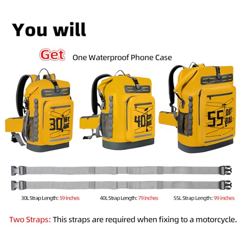 MORXPLOR Dry Bag Waterproof,5L/10L/20L/30L/40L/55L Roll Top Dry Bag Backpack with WaterProof Phone Case for Swim,Kayak - color: Yellow, size: 30Liter