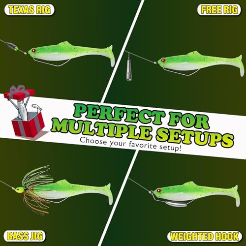 LUCKYFISHING Paddle Tail Swimbaits Soft Plastic Swimbaits Soft Baits for Bass Fishing Trout Crappie Walleye Freshwater Saltwater 10/16/20 PCS Soft Plastic Baits 4/3.5/3/2.5 Inch - color: Green, size: 4 inch-10pcs