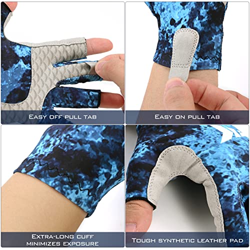 KastKing La Sal Fishing Gloves UPF50+ Sun Gloves UV Protection Fingerless Gloves Men Women for Outdoor, Kayaking, Rowing, Paddling, Canoeing, Hunting - color: J: Boulder Camo Posidon, size: Small-Medium