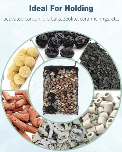 Pawfly 8 Pcs Aquarium Filter Media Bags, Fish Tank Coarse Mesh Bag with Plastic Zipper Soft Aquarium Mesh Bag for Activated Carbon, Bio Filter Balls, Filter Stones, Ceramic Rings(8" x 5.5") - size: 8" x 5.5"