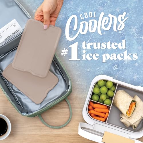 Cool Coolers by Fit & Fresh 4 Pack XL Slim Ice Packs, Quick Freeze Space Saving Reusable Ice Packs for Lunch Boxes or Coolers - color: Taupe (4 Pack)