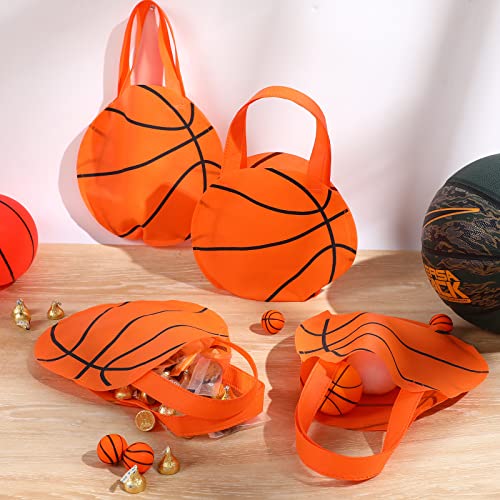 Shihanee 24 Pcs Basketball Gift Bags Basketball Treat Bags with Handle Sports Theme Party Goodie Candy Non Woven Bag for Sport Game Theme Party Favor - style: Basketball