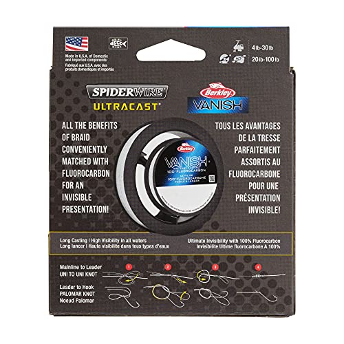 SpiderWire Ultracast Braid Vanish Fluorocarbon Dual Spool, 20lb Translucent Braid with 40lb Clear Fluoro Leader