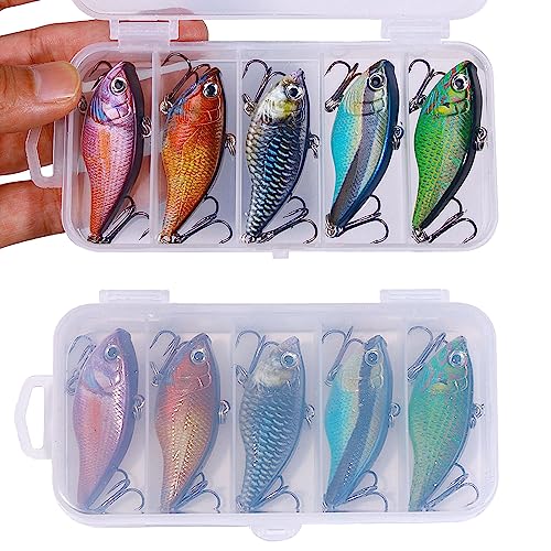 Lipless Crankbait, Rattle Trap Fishing Lures for Freshwater Saltwater, Lipless Crankbaits for Bass Fishing Lure Set for Bass Trout Walleye Redfish Pike, 5pcs with Box - color: B:2.17in/0.48oz/5pcs