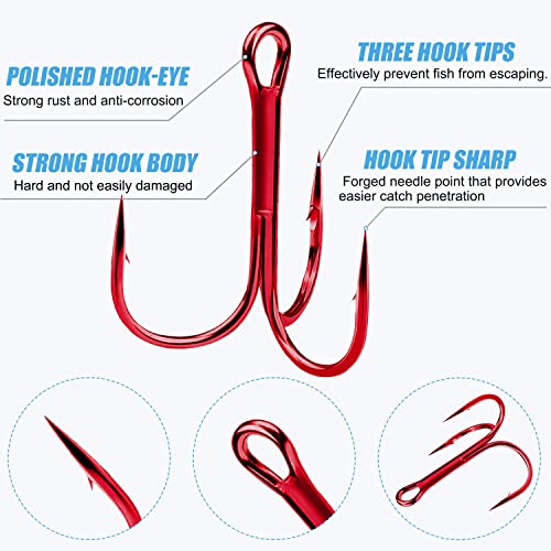 Treble Fishing Hooks, 110pcs Super Sharp Triple Fish Hook Classic Round Bend High Carbon Steel Treble Hooks Barbed for Catfish Bass Trout Freshwater Saltwater - color: Red, size: 110pcs 12#