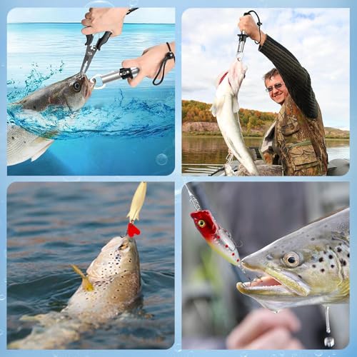 24Pcs Fishing Tools Kit, Fish Gear - Lures, Fish Lip Gripper, Fish Pliers with Lanyard, Saltwater Resistant Fishing Accessories & Equipment, Surprise Gifts for Adult Men Teen Boys Fisher