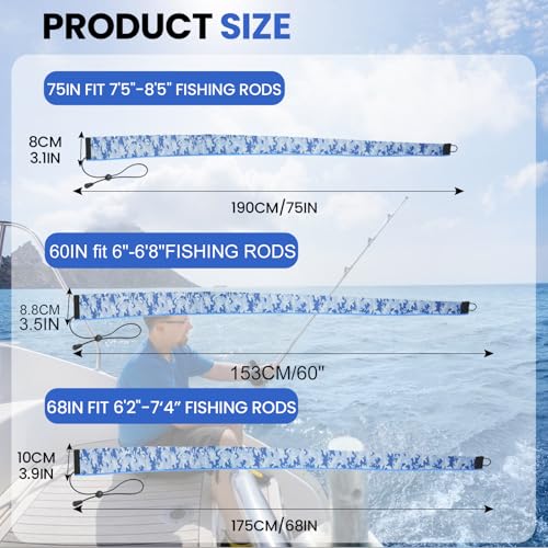 Neoprene Camo Fishing Rod Sleeves,Fishing Pole Sleeves,Fishing Rod Socks | UV Resistance,Puncture Resistant, Protect Casting, Spinning, Trolling Fishing Rods, Storage, tangled-free,75in,68in,60in - color: 2-Blue camo, size: 60"