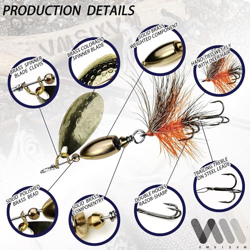 Trout Lures Rooster Bait Tail Fishing Spinnerbaits, Brass Hard Metal Spinner Baits Trout Fishing Lures for Bass Salmon Pike Freshwater Saltwater Lake River - color: B5-10pcs-1/4oz | 3/8oz