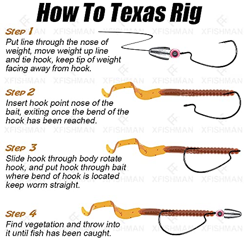 Texas-Rigs-for-Bass-Fishing-Leaders-with-Weights-Hooks-Rigged-Line-Kit - size: 1/0 Hooks-3/16 oz Weight-5pcs