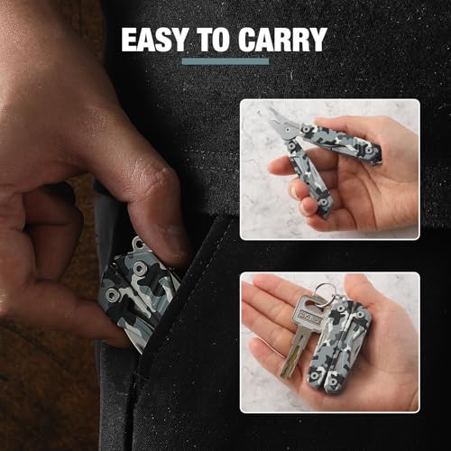 VIRENKNIFE Mini EDC Multitool,13-in-1 Stainless Steel Multi Tool Pliers with Pocket Knife,Bottle Opener，Screwdriver，Perfect for Camping, Outdoor and Everyday Use,Gifts for Men Dad（Camo） - color: Camo