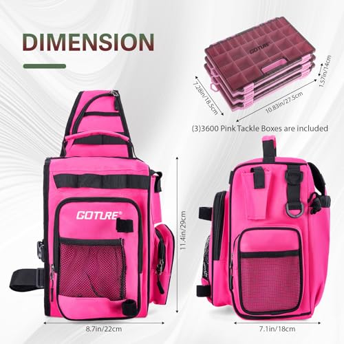 Goture Pink Fishing Rod and Reel Combo - ML Action Spinning Reel Pole with Pink Bag - Telescopic Rod Kit for Starter Travel Saltwater Freshwater, Gift for Woman - color: Pink Pole - Sling Bag with 3600 Trays, size: 7FT/2.1M