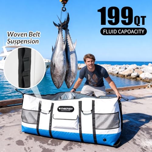 THKFISH Fish Cooler Bag Insulated Fish Kill Bag for Caught Fishing, 70in Waterproof Fishing Catch Bags with Smooth Water-Resistant Zipper Keep Ice-Cold & Fresh Over 48H - color: BLUE--70"*28.5"*11.5"