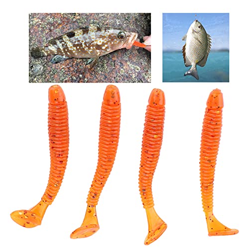 Akozon 50PCS Soft Plastic 5cm Fishing Lures, Ttail Grub Worm Bait, Fish Tackle Accessory in Vibrant Orange Color, Ideal for Fishing Enthusiasts - Pack of 50 - color: Orange