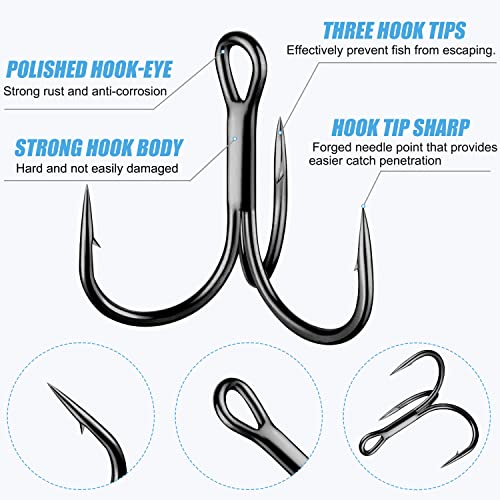 Treble Fishing Hooks, 110pcs Super Sharp Triple Fish Hook Classic Round Bend High Carbon Steel Treble Hooks Barbed for Catfish Bass Trout Freshwater Saltwater - color: Black, size: 110pcs 1/0#