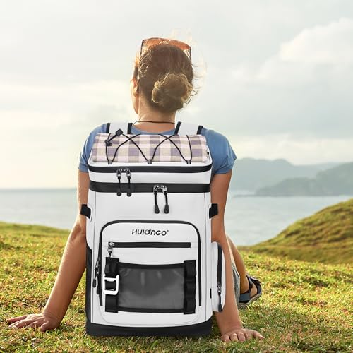 Hulongo Large Waterproof Insulated Cooler Backpack for Men & Women, Leak Proof Cooler Backpack for Camping, Beach, Fishing, Picnic, Travel, Outdoor, 30L, 48Cans - color: White