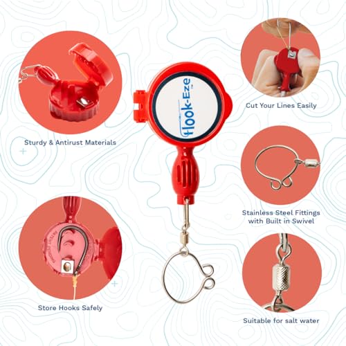 HOOK-EZE Fly Fishing Accessories - Fishing Knot Tying Tool for Tying Fishing Line to Hooks - Fishing Gear and Equipment, Gadget to Tie Knots Quick and Easy - Fishing Gifts for Men - color: Red