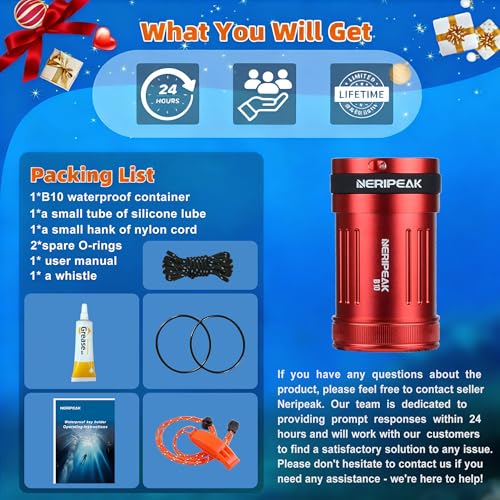 Waterproof Car Key FOB Container, Case, Aluminum Dry Box Holder for Scuba Diving and Watersports Credit Card, Pills, EDC, Kayak Raft Fish Camp Rated to 429ft - color: Red
